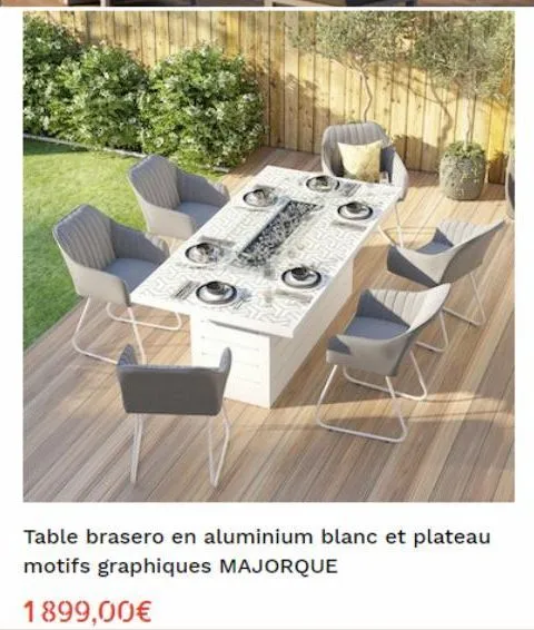 table brasero en aluminium blanc et plateau motifs graphiques majorque  1899,00€ 