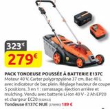 Pack tondeuse poussee a baterie E137C offre à 279€ sur Rural Master