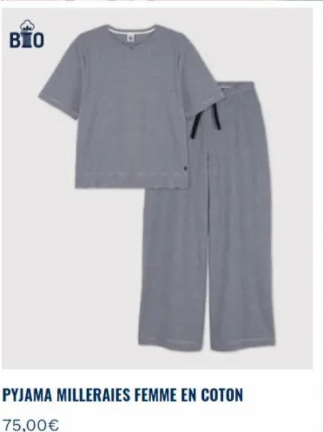 bio  pyjama milleraies femme en coton  75,00€  
