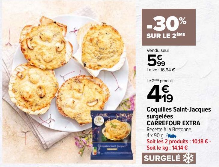 Coquilles Saint-Jacques surgelées Carrefour Extra