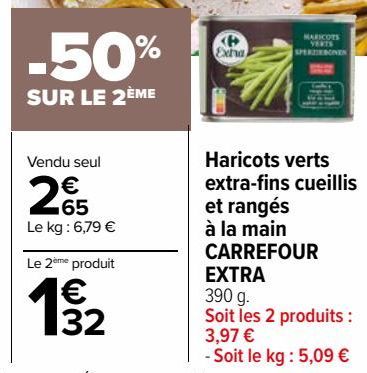 Haricots verts extra-fins cueillis et rangés à la main Carrefour Extra