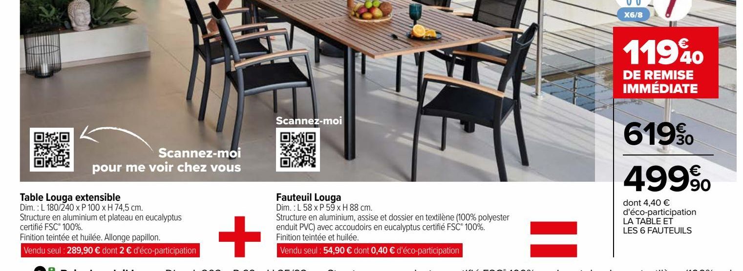 Table Louga extensible  + Fauteuil Louga
