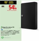 Disque dur externe 1TO Seagate offre à 54,99€ sur Carrefour