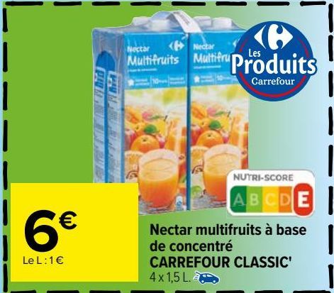 nectar multiftuits à base de concentré Carrefour Classic