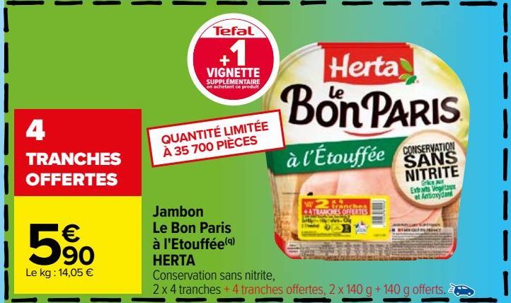 jambon le bon paris à l'etouffée Herta