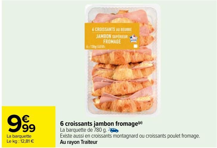 6 croissants jambon fromage