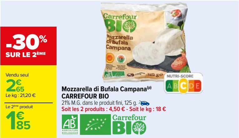 mozzarella di bufala camapana Carrefour Bio
