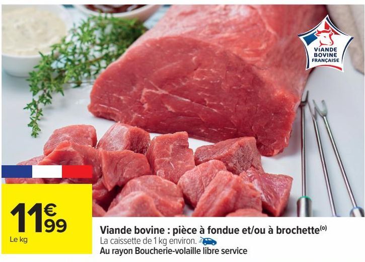 viande bovine: pièce à fondue et/ou à brochette