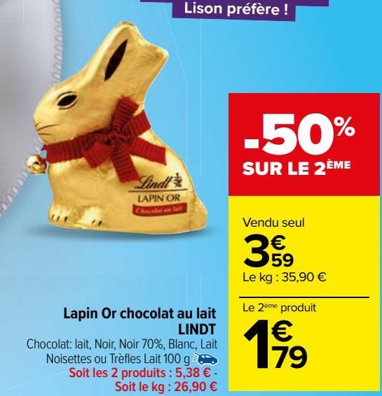 lapin or chocolat au lait Lindt