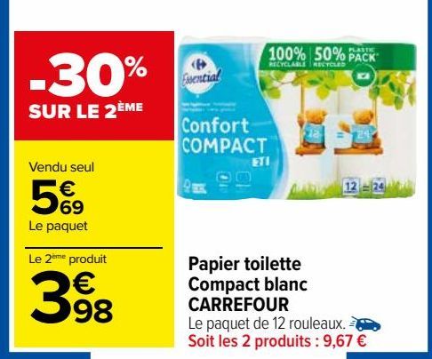 papier toilette compact blanc Carrefour