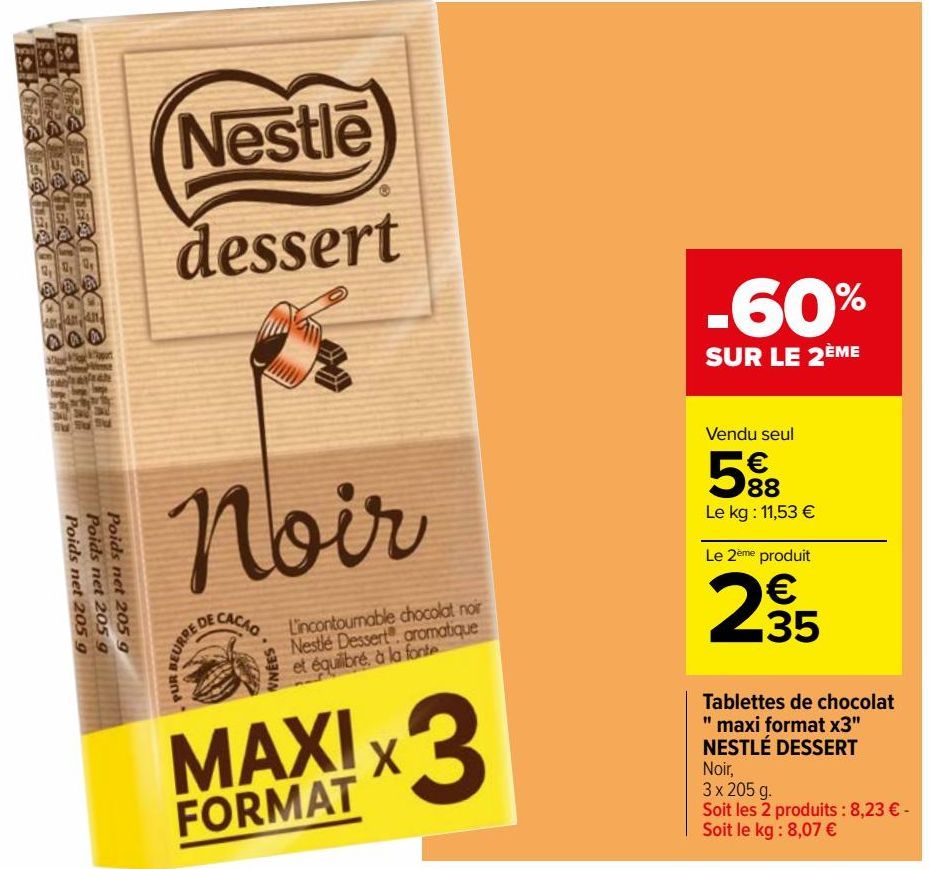 tablettes de chocolat "Maxi format x3" Nestlé dessert