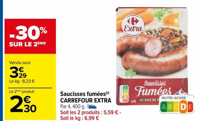 saucisses fumées Carrefour Extra