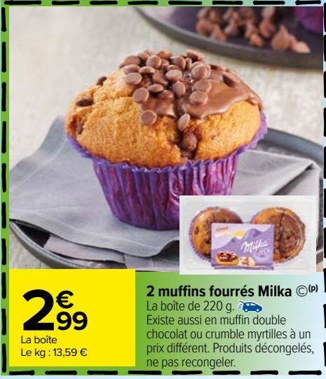 2 muffins fourrés Milka
