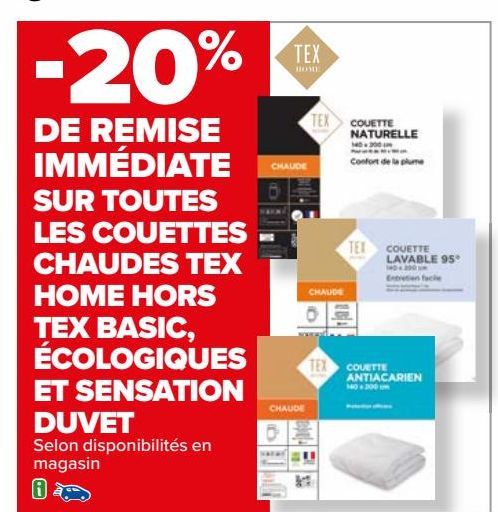 TOUTES LES COUETTES CHAUDES TEX HOME HORS TEX BASIC ECOLOGIQUES ET SENSATION DUVET