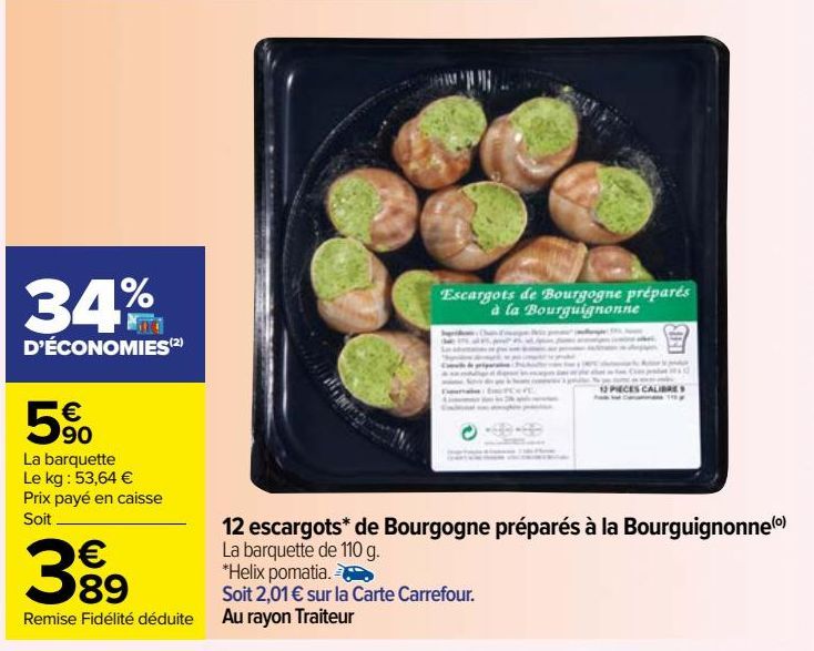 12 escargots de Bourgogne préparés à la Bourguignonne