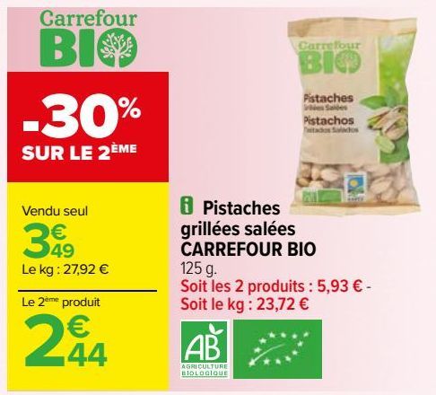 pistaches grillées salées Carrefour Bio