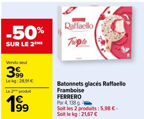 Batonnets glacés Raffaello framboise Ferrero