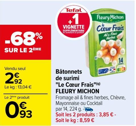 Bâtonnets de surimi "Le Coeur Frais" Fleury Michon