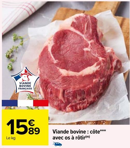 viande bovine: côte avec os à rotir