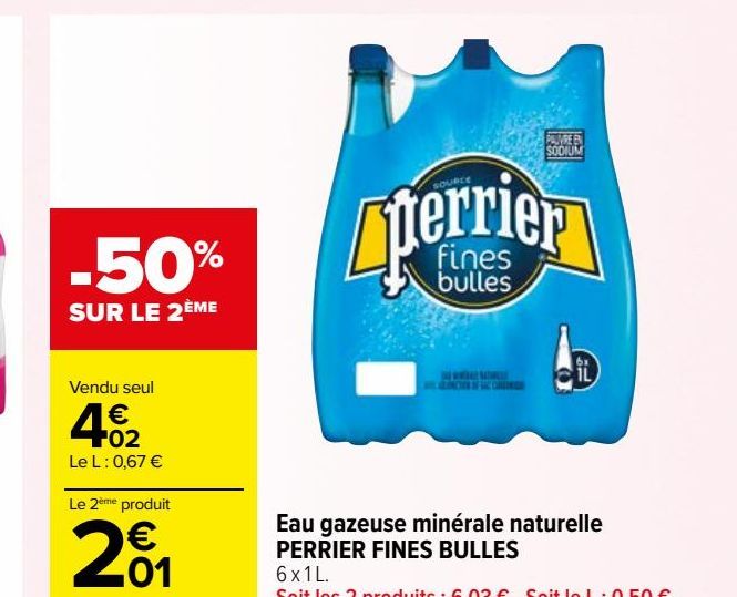 EAU GAZEUSE MINERALE NATURELLE PERRIER FINES BULLES