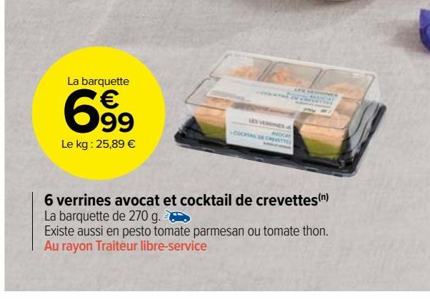 6 VERRINES AVOCAT ET COCKTAIL DE CREVETTES