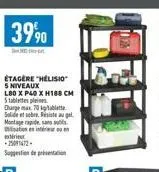 3990  étagère "helisio 5 niveaux l80 x p40 x h188 cm  stablettes plenes  charge max 70  tablette  solide et sobre resiste au gel  montage rapidesa  ination intern 