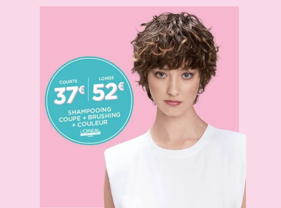 courts  longs  37€ 52€  shampooing coupe + brushing + couleur  l'oreal  