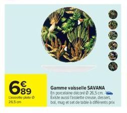 689  €  L'assiette plate 26,5 cm  Gamme vaisselle SAVANA  En porcelaine décoré Ⓒ26,5 cm Existe aussi l'assiette creuse, dessert, bol, mug et set de table à différents prix 