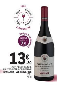 leger  léget  ·  prononce  PERSONNALITE  Hoté par  wine advisor  7,5  T  Puissant  13.0  BOURGOGNE  LES ALTER  AOP BOURGOGNE HAUTES-CÔTES-DE-BEAUNE HAUTES-CÔTES-DE-BEAUNE MOILLARD LES ALOUETTES 2021 7
