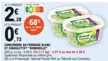 LE 1 PRODUIT NUTRI-SCORE  1,28  LE 2* PRODUIT  ABCDE  -68%  SUR LE 20 PRODUIT ACHETE  Bongbell  Bonduel  Bonduelle  Concombre 