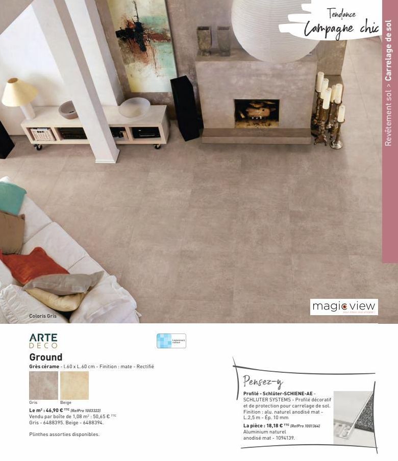 Coloris Gris  ARTE DECO  Ground  Grès cérame - 1.60 x L.60 cm - Finition: mate - Rectifié  Gris  Beige  Le m²: 46,90 € TTC (RefPro 1003322) Vendu par boîte de 1,08 m²: 50,65 € TE  Gris - 6488395. Beig