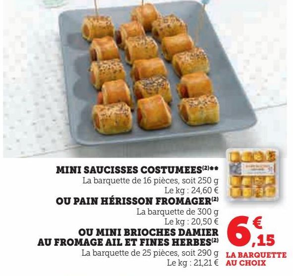 Mini saucisses costumes ou pain hérisson fromager ou mini brioches damier au fromage ail et fines herbes