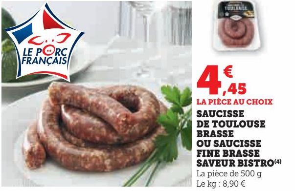 saucisse de Toulouse brasse ou saucisse fine brasse saveur bistro