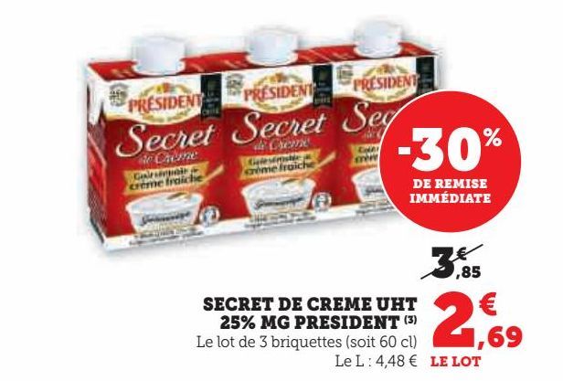 Secret de crème uht 25% mg Président