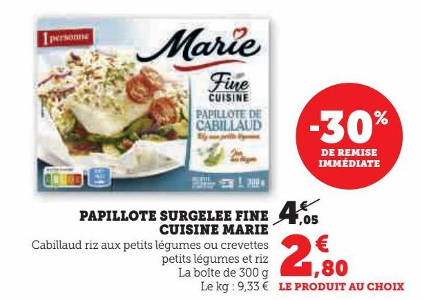 Papillote surgelée fine cuisiné Marie