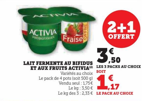 Lait fermenté au bifidus et aux fruits Activia