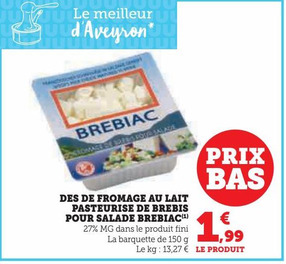 dés de fromage au lait pasteurise de brebis pour salade Brebiac