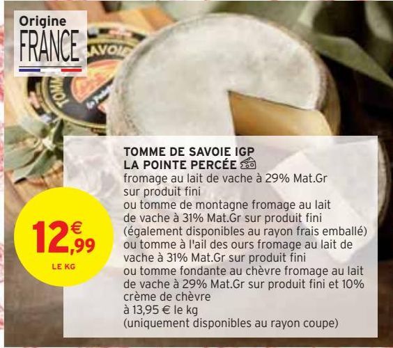 TOMME DE SAVOIE IGP LA POINTE PERCÉE