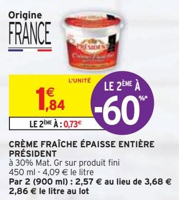 CRÈME FRAÎCHE ÉPAISSE ENTIÈRE PRÉSIDENT