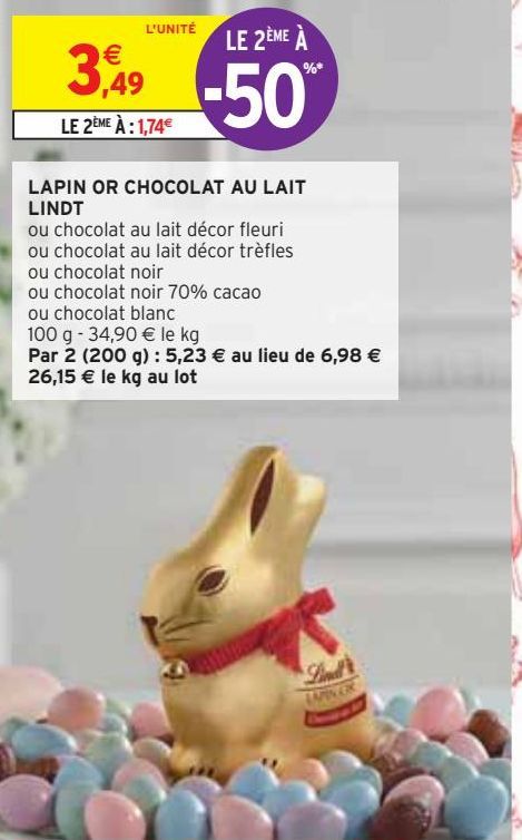 LAPIN OR CHOCOLAT AU LAIT LINDT