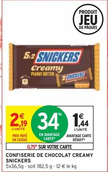 confiserie de chocolat creamy snickers