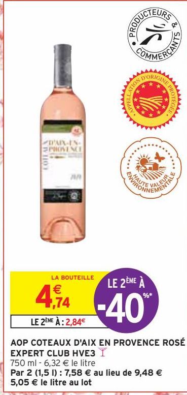 AOP COTEAUX D'AIX EN PROVENCE ROSÉ EXPERT CLUB HVE3