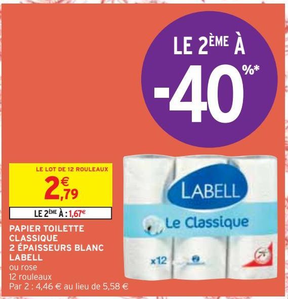 PAPIER TOILETTE CLASSIQUE 2 ÉPAISSEURS BLANC LABELL