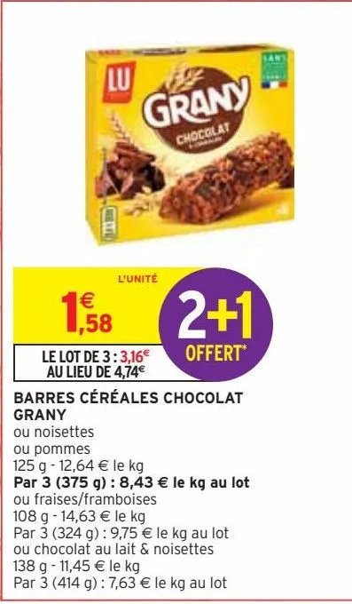 barres céréales chocolat grany