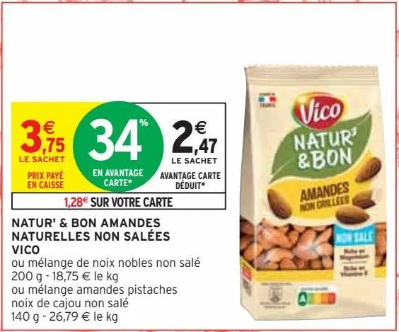 natur' & bon amandes naturelles non salées vico