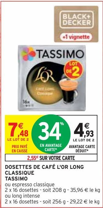 DOSETTES DE CAFÉ L'OR LONG CLASSIQUE TASSIMO