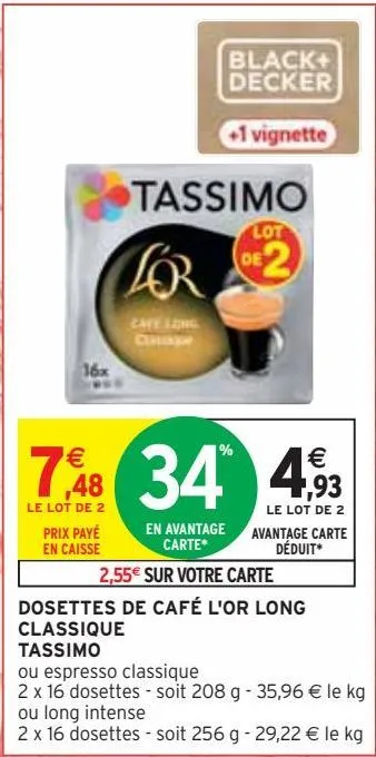 dosettes de café l'or long classique tassimo