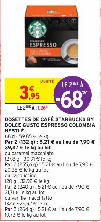 DOSETTES DE CAFÉ STARBUCKS BY DOLCE GUSTO ESPRESSO COLOMBIA NESTLÉ