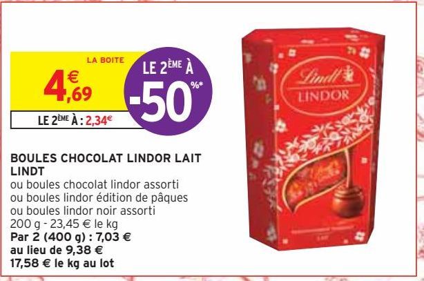 BOULES CHOCOLAT LINDOR LAIT  LINDT