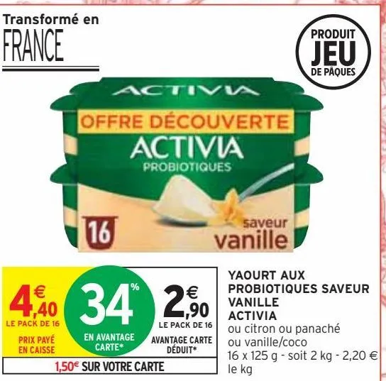 yaourt aux  probiotiques saveur  vanille activia